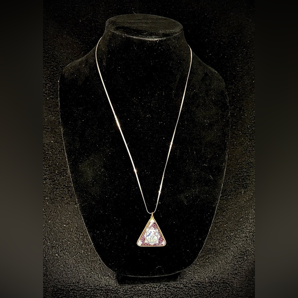 Vintage Italian Sterling Hand-Painted Double-Sided Pendant Necklace item#0035